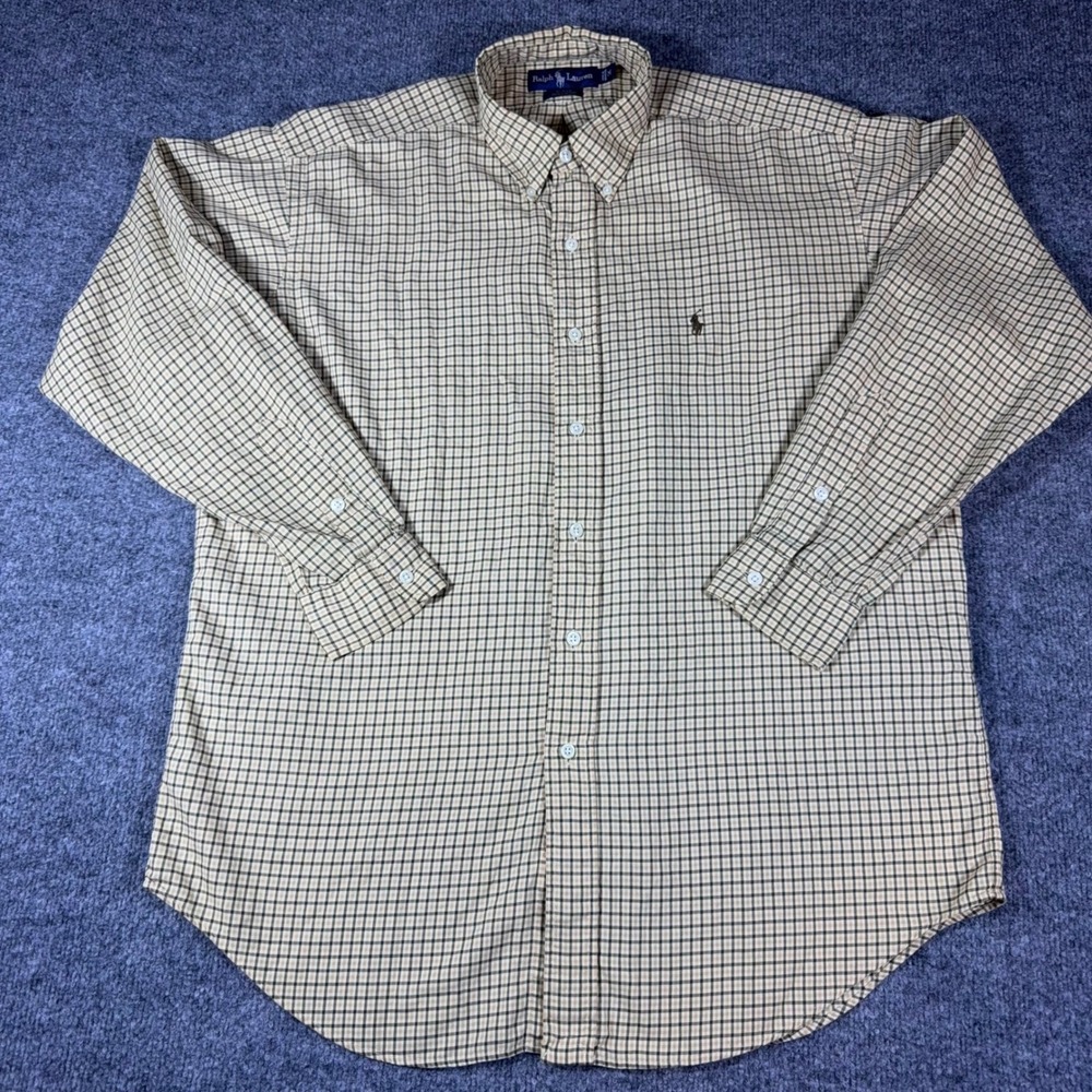 Polo Ralph Lauren Blake Mens Medium Tan Plaid Check Cotton Button Down Shirt